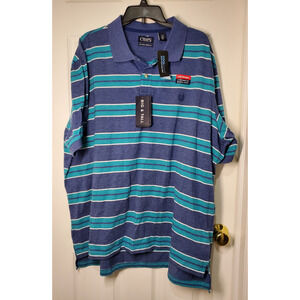 Chaps Polo Shirt 3XL Blue Green Stripe Short Sleeve Natural Stretch Cotton NWT